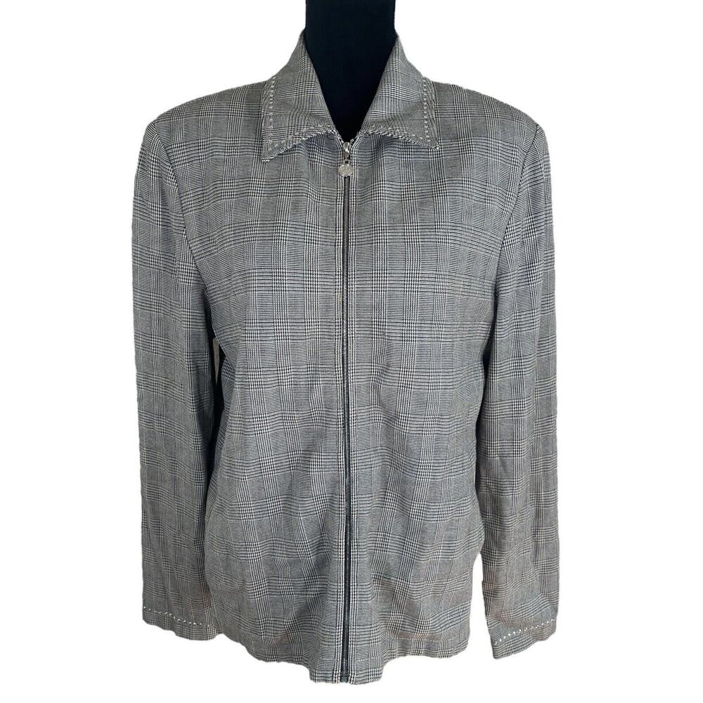 St. John Sport Gray Houndstooth Studded Zip Blazer Jacket Workwear Size Medium